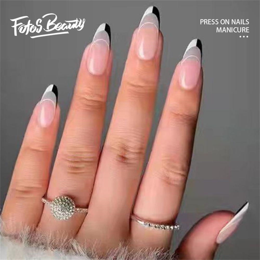 white almond nails with design